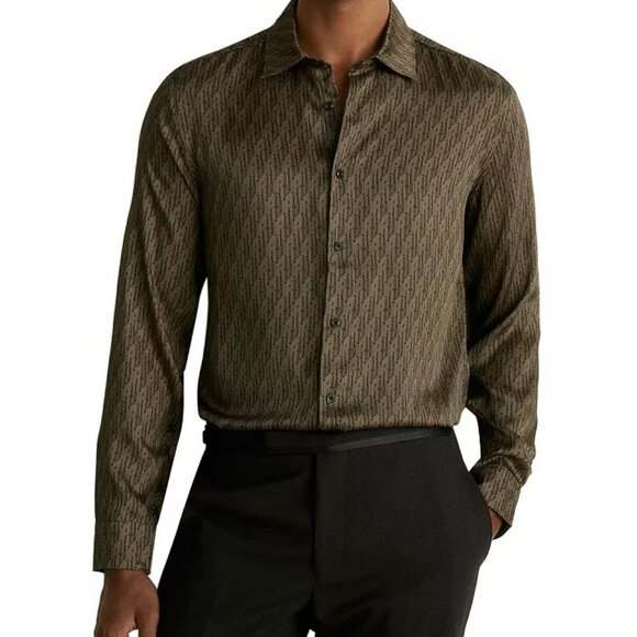 Reiss Men's Long Sleeve Brown Light Weight Shirt - Large - New with Tags - Picture 1 of 9